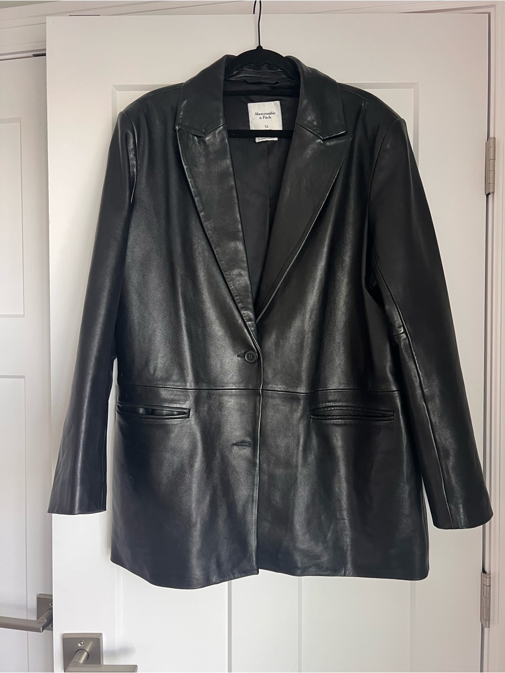Abercrombie & Fitch Black Genuine Leather Blazer Jacket womens XL